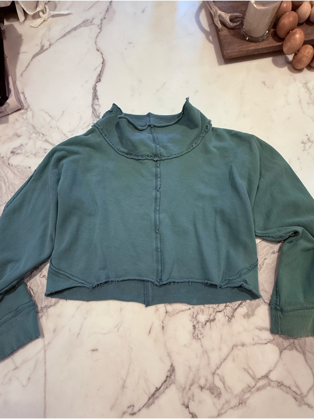 Free People Movement Cropped Teal Raw-Edge Long Sleeve Top - Women